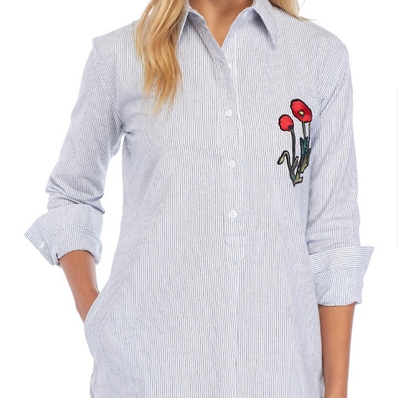 Sam Edelman Cotton Striped Embroidered Top Size S - Picture 4 of 10